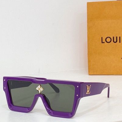  Louis Vuitton Acetate Frame Purple Temples Decorated LV Logo Monogram Crystal Detail Engraved Black Lens Unisex Sunglasses