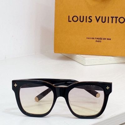  Louis Vuitton Milk Yellow Lens Black Frame Monogram Flowers Temples Transparent Nose Pads Sunglasses For Adult