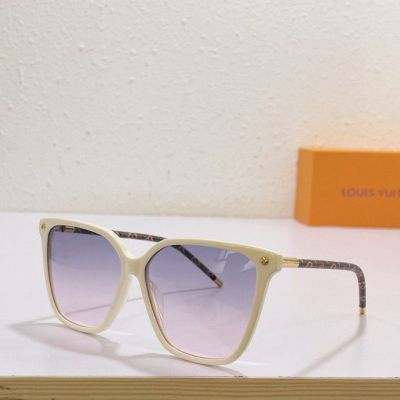  Louis Vuitton White Cat Eye Frame Purple Resin Lens Metal Detail Round Monogram Pattern Legs Female Sunglasses