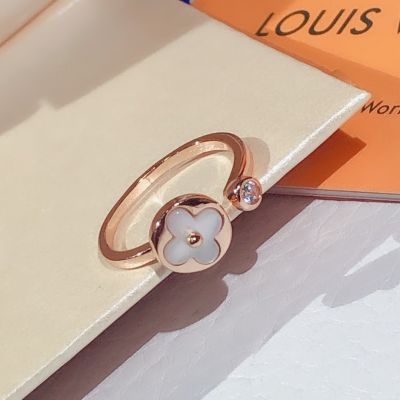  Louis Vuitton Color Blossom Mini Sun White MOP Red Cornelian Monogram Motif Ladies Rose Gold Plated Diamonds Cuff Ring