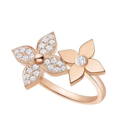 Louis Vuitton Star Blossom Covered Diamonds Double Monogram Flower Charm 2022 Luxury Rose Gold Ring For Ladies Q9L25A