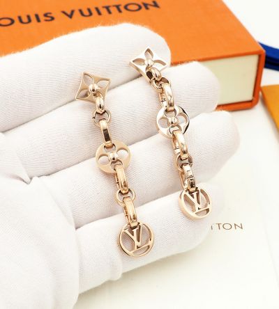  Louis Vuitton Blooming Rose Gold/Yellow Gold/Silver Rounded Flower & Star Flower & Circular LV Logo Ladies Ear Drop 