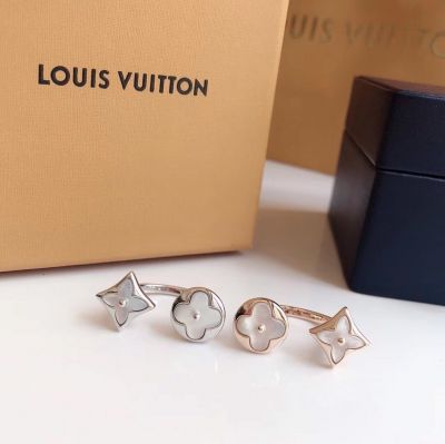  Louis Vuitton Color Blossom BB White MOP Monogram Star Charm Women Cuff Finger Ring Silver./ Rose Gold Sale Online