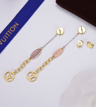 Clone Louis Vuitton Logomania Women's Signature Label & LV Logo Chain Link Gold & Silver Two-Tone Earring Drop