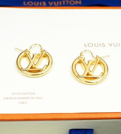 Louis Vuitton Hoop Yellow Gold Circular LV Letter Mark Good Review Ladies Earring Drop Online Sale M00396