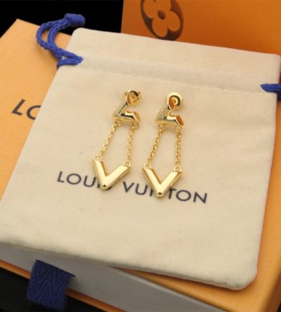  Louis Vuitton Volt Yellow Gold Top L Letter & Bottom L Letter Chain Link Female Earring Drop Rose Gold/Silver Q96972