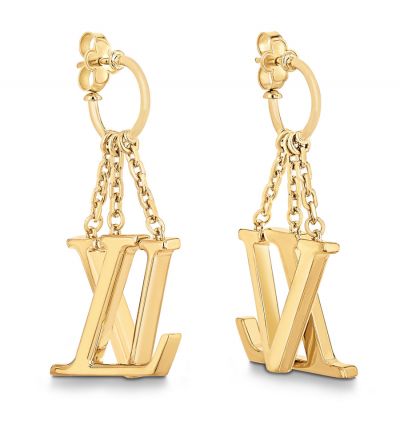  Louis Vuitton Optic Women's Yellow Gold Three Chain Link LV Mark Pendant High-end Ear Drop