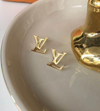 Copy Louis Vuitton Iconic Women's Yellow Golden/Silver LV Letter Logo Low Price Ear Stud