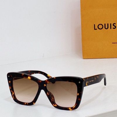  Louis Vuitton Square Leopard Frame Brown 100% UV Protection Lens Brand Mark Legs Ladies Sunglasses