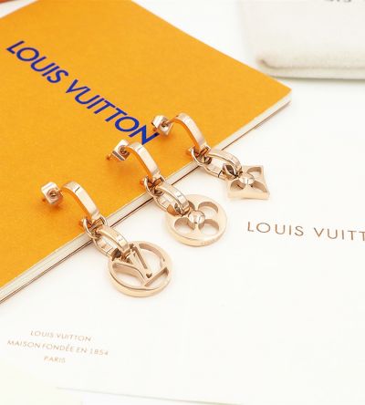  Louis Vuitton Crazy In Lock Female Silver/ Yellow Gold/Rose Gold Circular Flower & Star Flower & Rounded LV Logo Earring Set