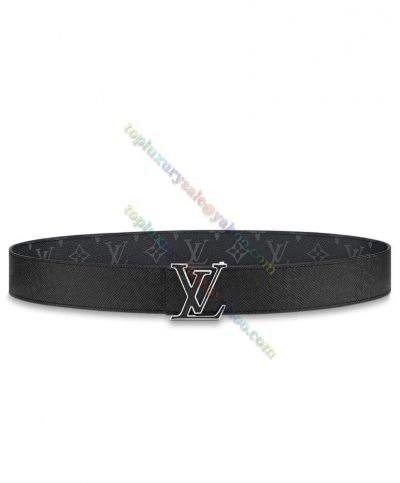 Men's Fashion Louis Vuitton Monogram Eclipse Canvas LV Initials Silver & Black Taiga Leather Buckle 40MM Belt M0157U 
