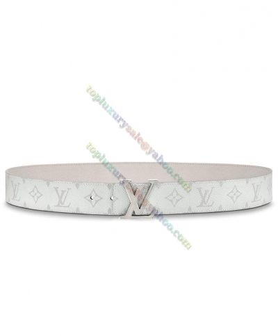 Top Sale Louis Vuitton Monogram Printing Taiga Leather & Canvas Men White Reversible  Belt Silver LV Buckle M0158U Online