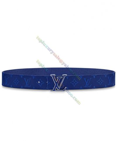 Best Quality Louis Vuitton Silver Steel & Taiga Leather LV Initinales Buckle Men Blue 40MM Monogram Reversible Belt  M0159U
