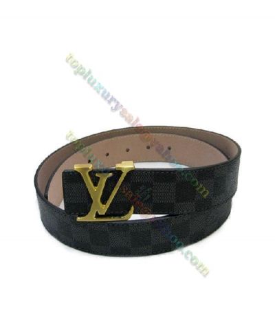 Low Price Louis Vuitton Initiales Damier Pattern Brass LV Shaped Pin Buckle Men  Black Canvas & Beige Leather Reversible Belt