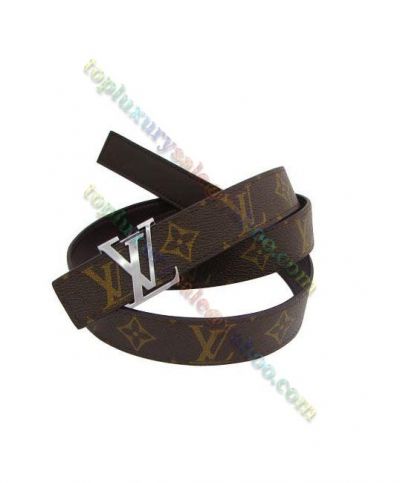 Best Site Louis Vuitton Initials Classic Monogram Pattern Silver LV Logo Buckle Female Brown Canvas & Leather Belt 