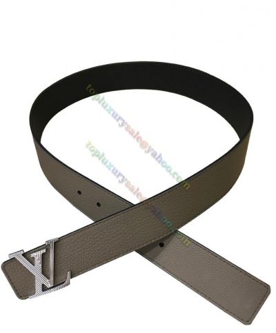 Spring/Fall Louis Vuitton LV Initiales Silver Striped Detail Buckle Guy Grey Cowhide Leather 40MM Reversible Belt 
