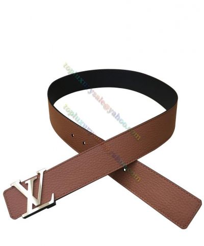  Louis Vuitton LV Initiales Silver Logo Buckle Coffee & Black Grainy Cowhide Leather Men 40MM Reversible Belt