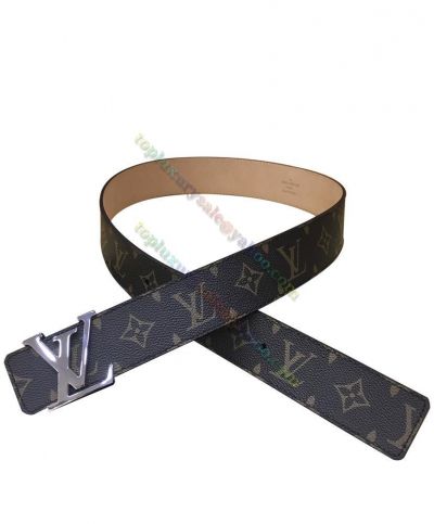  Louis Vuitton LV Initiales Monogram Brown Canvas Nubuck Lining Male Dark Ruthenium Buckle Belt 40MM