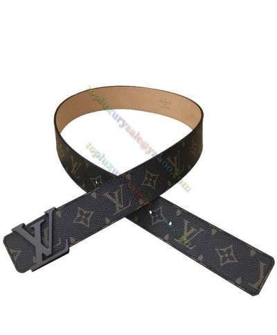 Fux Louis Vuitton Monogram Flower Printing LV Initiales Matte Black Metal Buckle 4MM Brown Canvas & Leather Male Belt