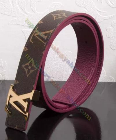 2022 Spring Louis Vuitton Female Purple Leather & Brown Canvas Monogram Printing Shiny Golden LV Pin Buckle  Belt