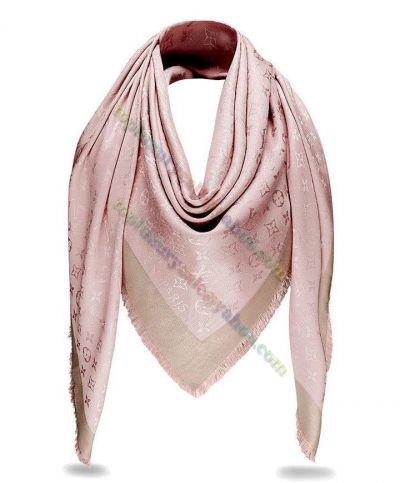 Louis Vuitton Monogram Motif Design Pink Silk & Wool Spring Fashion Square Scarf Female Shawl USA