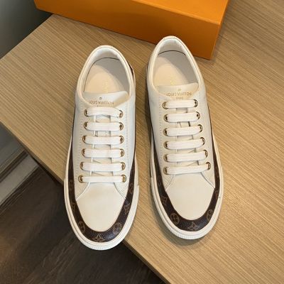 Simple Style White Leather Brown Monogram Decoration Thick Sole - Copy Women's Louis Vuitton Stellar Line Sneaker Online Store