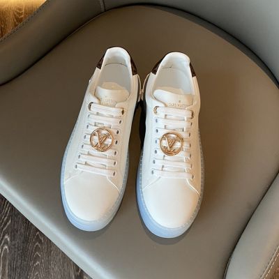 Women's Monogram Transparent Blue Rubber Sole Gold LV Hardware White Leather - Top-rated  Louis Vuitton Time Out Sneaker