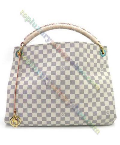  Louis Vuitton Artsy Damier Pattern White Canvas Beige Leather Braided Top Handle Spring Top Selling Female Handbag