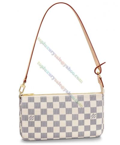 Louis Vuitton Damier Printing White Canvas Female Yellow Gold Plated Zipper Pochette Accessories Hot Selling Crossbody Bag