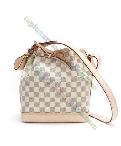Best Price Louis Vuitton Noe Damier Azur White Canvas Beige Leather Detail Drawstring Bucket Bag Female Crossbody Bag