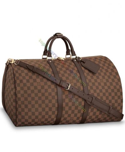 Louis Vuitton Brown Canvas Damier Pattern Keepall Bandouliere 55 N41414 Golden Padlock Double Zipper Tote Bag  N41414