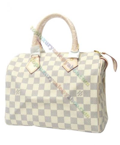  Louis Vuitton Damier Speedy White Canvas Zipper Closure Padlock Detail 2022 Best Price Female Boston Bag