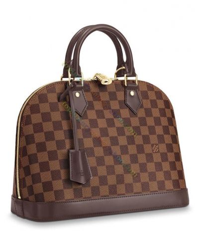 Louis Vuitton Alma PM N53151 Damier Pattern Eben Padlock Detail Brown Canvas & Leather Tote Bag For Ladies