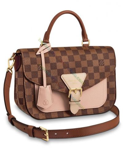  Louis Vuitton Trendy Damier Medium Tote Bag Women Flap Pink Leather Detail Brown Canvas Buckle Crossbbody Bag 