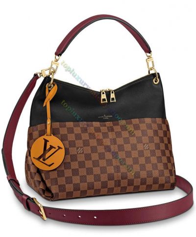 2022 New Louis Vuitton Maida Damier Coated Brown Canvas Black Leather Patchwork Women Double Zipper Shoulder Bag N40369