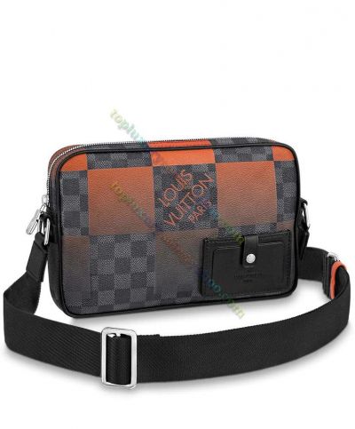 Louis Vuitton Damier Alpha Orange Gradient Check Pattern Zipper Men Black Canvas Messenger Bag