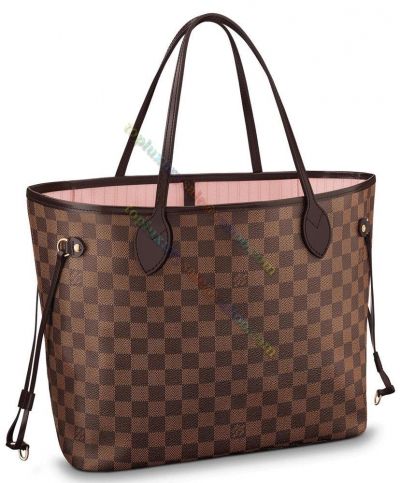 Louis Vuitton Neverfull Damier Printing Yellow Gold Hardware Brown Canvas & Leather High Quality Tote Bag N41603