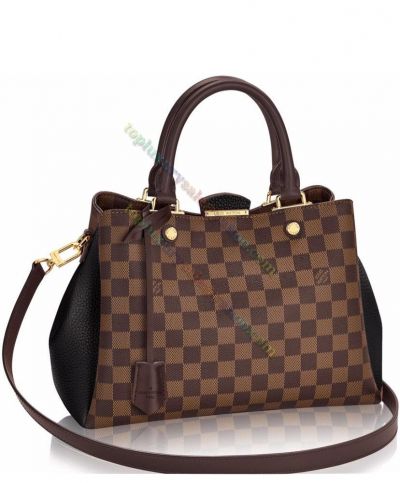 Louis Vuitton Damier Brittany Black Leather Sides Brown Canvas Double Top Handles Women Crossbody Bag Fashion Tote Bag