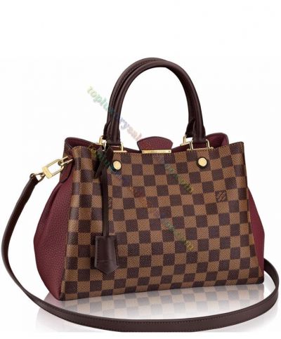 Louis Vuitton Brittany Damier Printing Studs Detail Brown Canvas Purple Leather Patchwork Lady High Quality Tote Bag