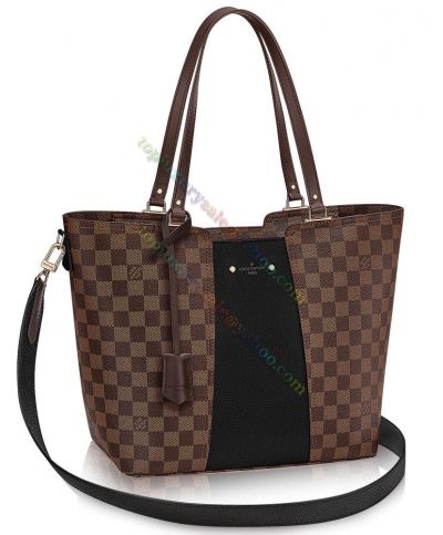  Louis Vuitton Jersey Damier Coated Brown Canvas Black Leather Detail Slim Top Handles Small Shoulder Bag For Ladies