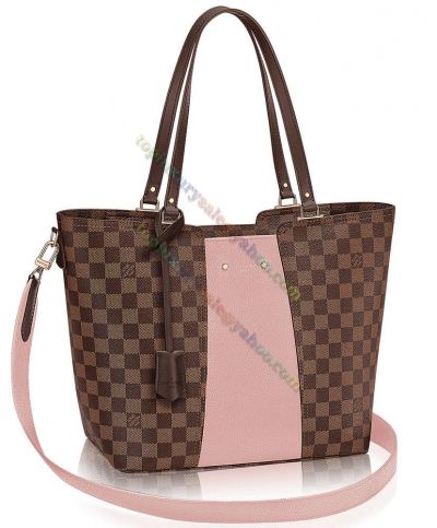 Louis Vuitton Jersey Damier Pattern Pink Leather Detail Female Glegant Brown Canvas Tote Bag For Sale 28cm