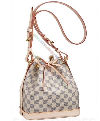 Louis Vuitton Noe BB Damier Pattern Beige Leather Drawstring Closure Low Price Lady White Canvas Bucket Bag N41220