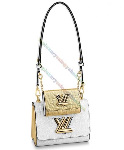 Reolica Louis Vuitton Twist PM Epi Leather Motif Golden Wallet Detail Top Sale Women's White Flap Shoulder Bag