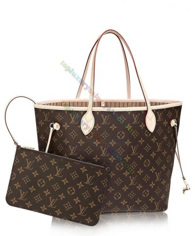 Louis Vuitton Neverfull MM M40995 CMonogram Printing Beige Leather & Brown Canvas Patchwork Lady Tote Bag 33cm