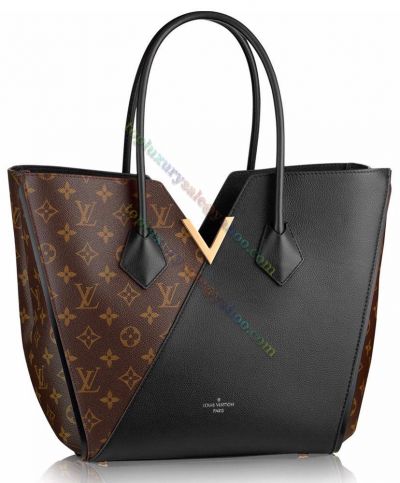  Louis Vuitton Monogram Brown Printing Coated Canvas & Black Cowhide Leather Patchwork Top V-shaped Cut & Plated Accessory Women's Tote