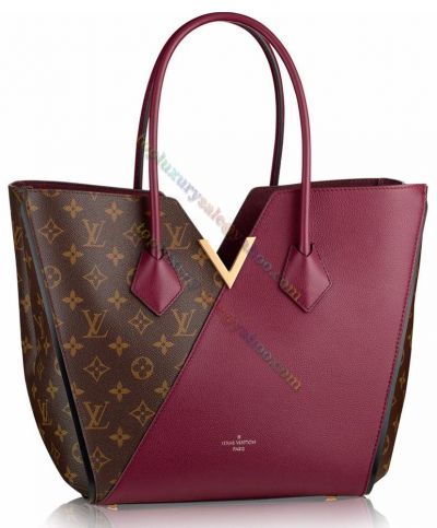  Louis Vuitton Monogram Ladies Brown Pattern Canvas Matching Purple Leather Upper Gold V-shaped Detail Slim Rounded Handles Handbag
