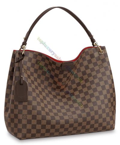 Louis Vuitton Graceful MM Damier Pattern Flat Handle Women Brown Canvas Tote Bag 2022 Sale Online 
