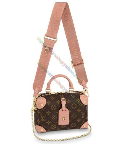 Louis Vuitton Petite Malle Souple Single Handle Chain Strap Female Brown Canvas Pink Leather  Sweet Style Tote Bag M45531