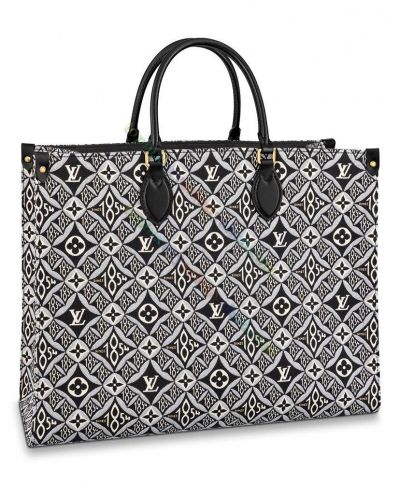 Louis Vuitton Onthego GM Black & White Monogram Woven Textile Women Black Canvas Popular Tote Bag M57207 