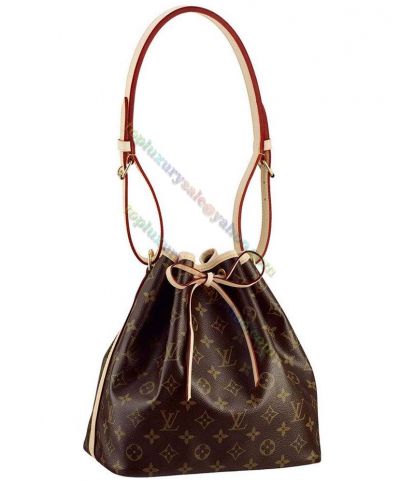 Louis Vuitton Noe Classic Monogram Pattern Brown Canvas Beige Leather Drawstring High Quality Bucket Bag M41346